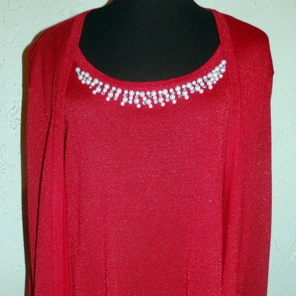 My Collection Women NWT Red Sparkle Cardigan Set - Picture 5 of 7